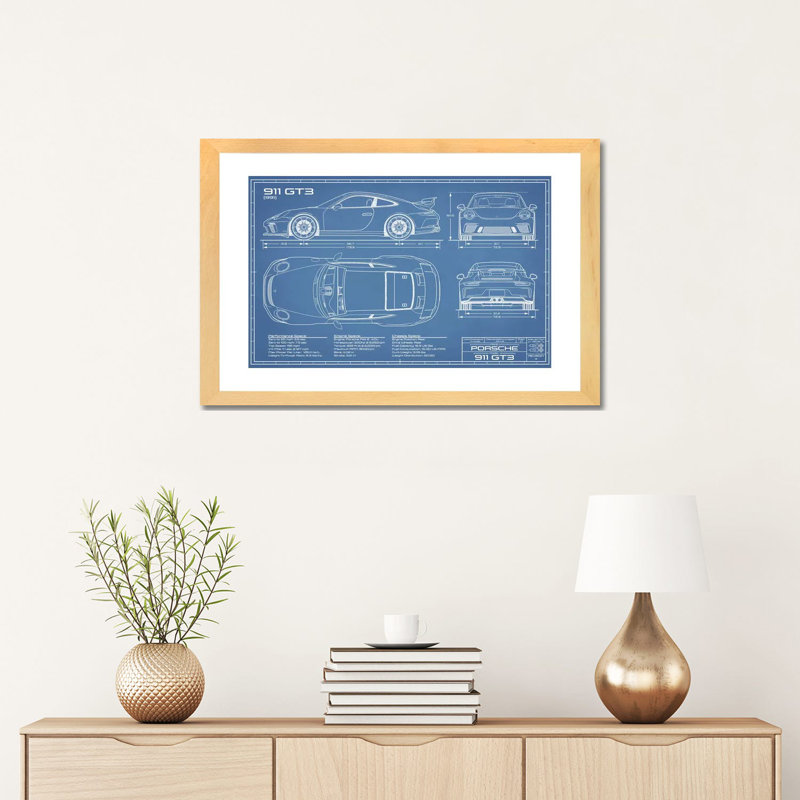 Corvette (C7) Z06-impression de dessin, Blanc, Toile avec cadre en bois beige, H 16 po x l 24 po x P 1 po