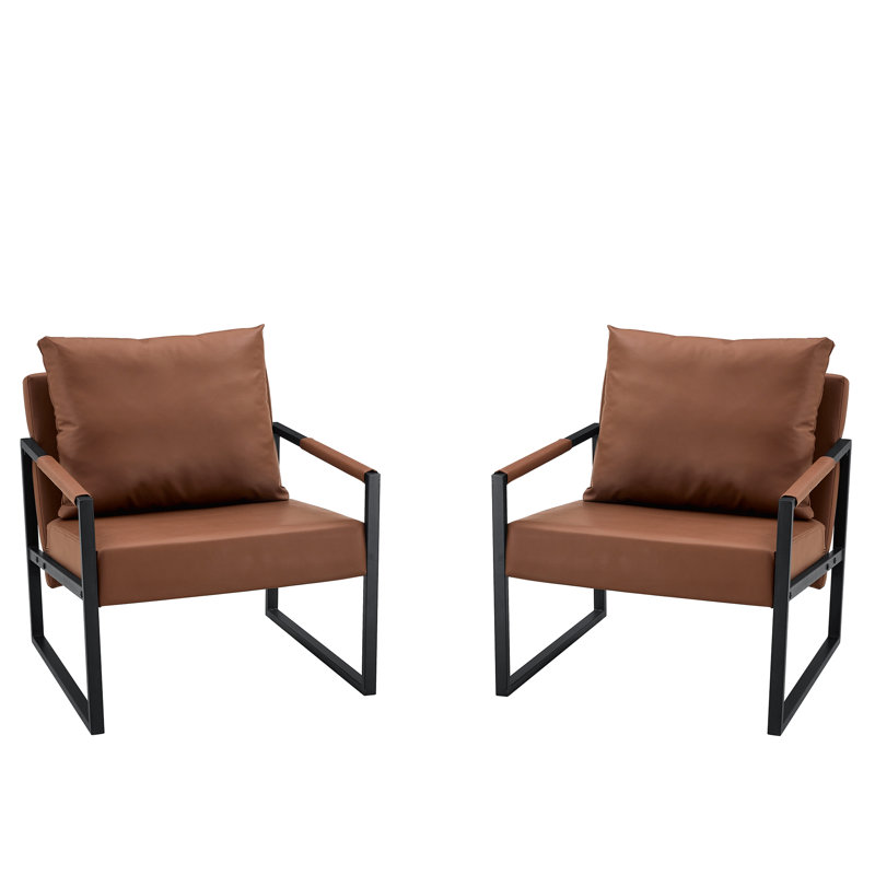 Ergonomic Brown Pu Leather Sofa, Industrial Style With Sturdy Metal Frame For Home Living