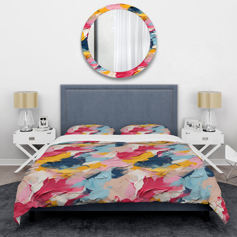 Ensemble de housse de couette à rayures aquarelles et bleues et roses, Housse de couette simple + 1 taie décorative stan