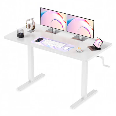 48" Crank Adjustable Standing Desk, Manual Sit-Stand Height Desk With Handle, Ergonomic Writing Table For Home Office Or Study