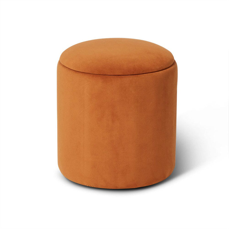 Kellswater 41cm Wide Round Solid Colour Standard Ottoman with Storage, Burnt Orange