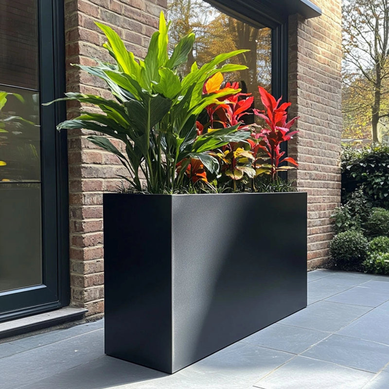 Reny Galvanised Zinc Trough Planter, 60cm H x 90cm W x 60cm D, Black