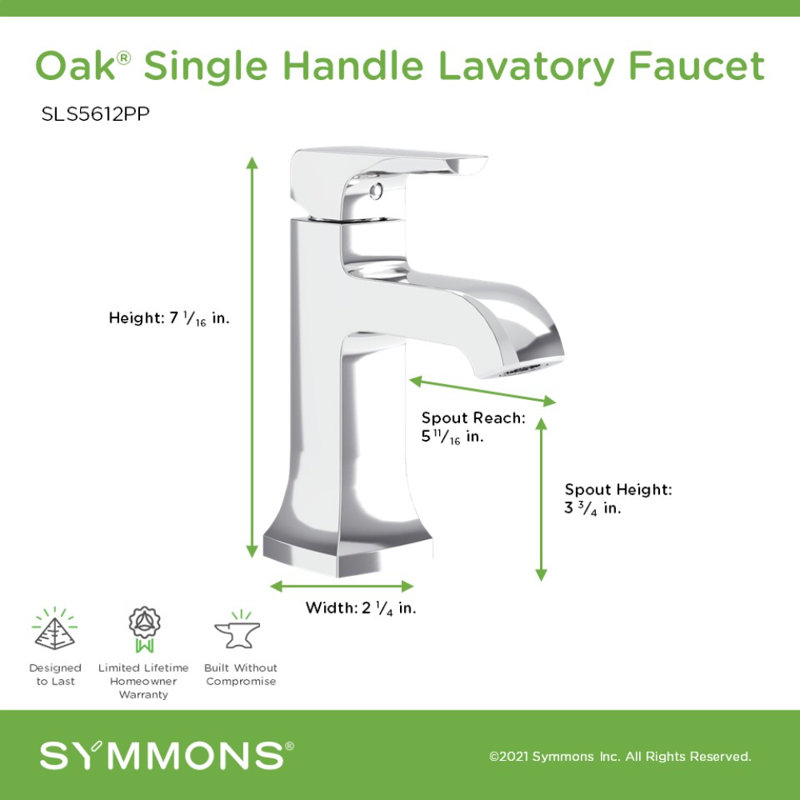 Oak Single-Hole Single-Handle Bathroom Faucet with Push Pop Drain, Polished Chrome