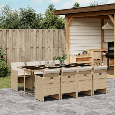  Ensemble de 8 chaises de patio, beige, blanc crème