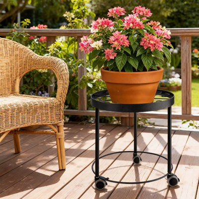 Heavy-Duty Rolling Plant Stand With Locking Wheels And Safety Guard Rails, 2-Tier Metal Flower Pot Riser For Indoor Potted Plants, 250 Lb Capacity by Red Barrel Studio