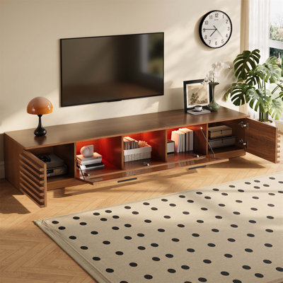 70-inch Modern TV Stand for TVs up to 80, Entertainment Center with Cable Management, Soft-Closing Hinges and LED Light