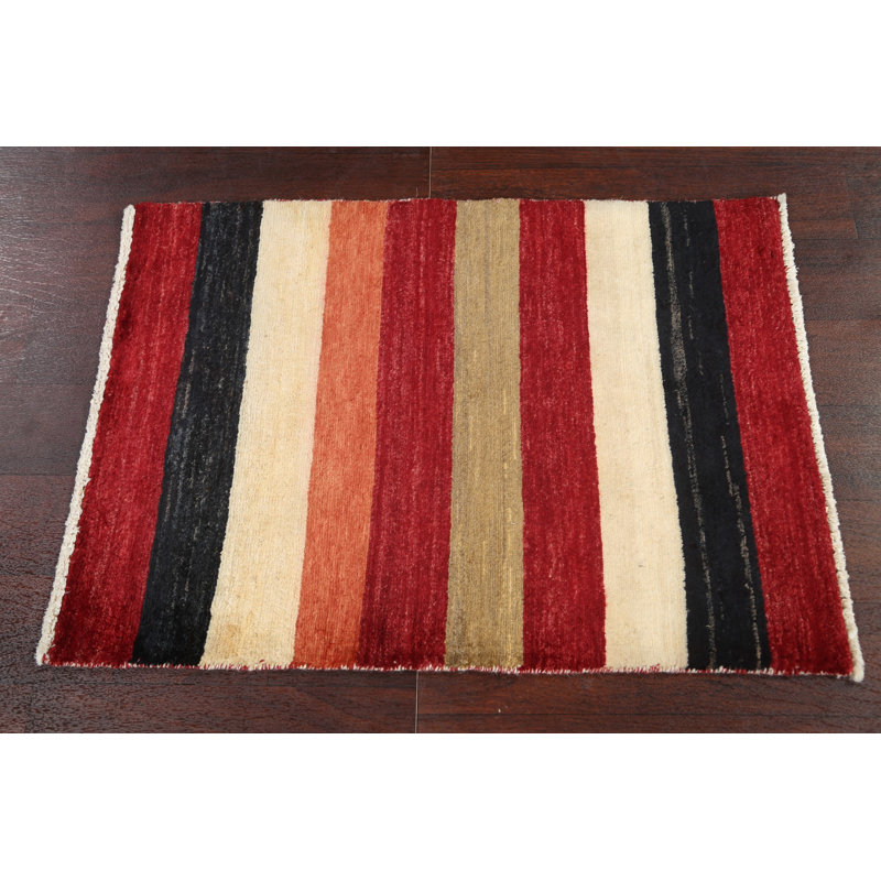 Tapis oriental moderne à rayures Gabbeh Kashkoli noué à la main 2 x 3