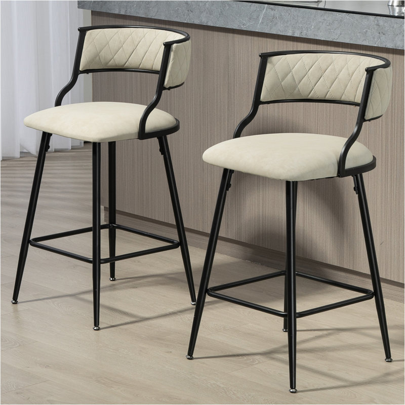 Hosner SET OF 2, 26'' Counter Height Bar Stools PU Cover Kitchen Island Counter Bar Stool With Black Powder Coating Base And Footrest
