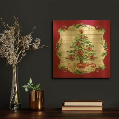 'Holiday Treasures D' By Jean Plout Gold Metal Wall Art, 12" x 12"