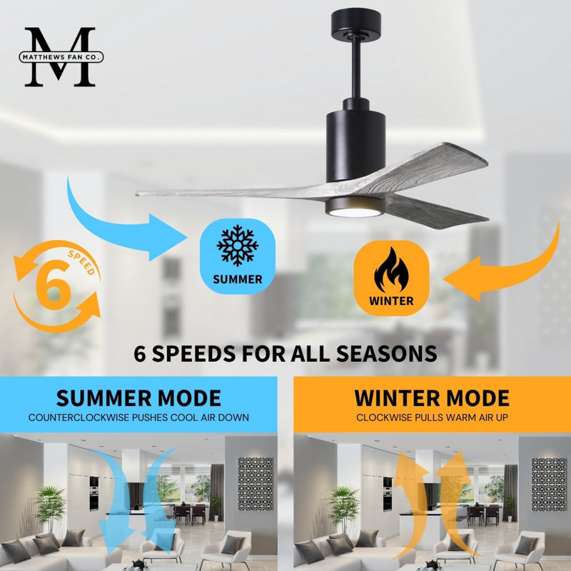 Patricia LED Downrod Ceiling Fan, Matte Black, Barn Wood, 60"