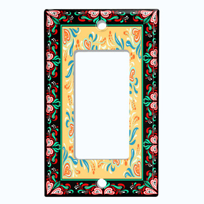 Metal Light Switch Plate Outlet Cover (Blue Orange Elegant Hearts Tile  - Single Rocker)