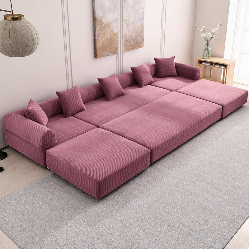 Boneless Convertible Folding L-Shaped Sectional Sofa Bed, Cloud Corduroy Fabric Sleeper with Memory Foam Mattress, 6 Configurations for Living Room, No Assembly Required