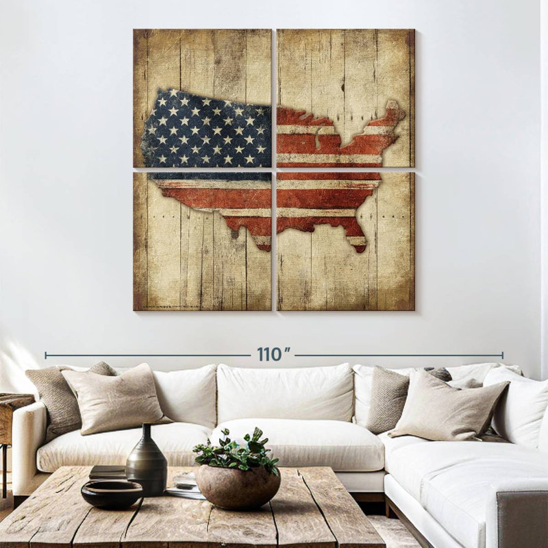 Carte des États-Unis en bois Aliaz, H 74 po x l 74 po