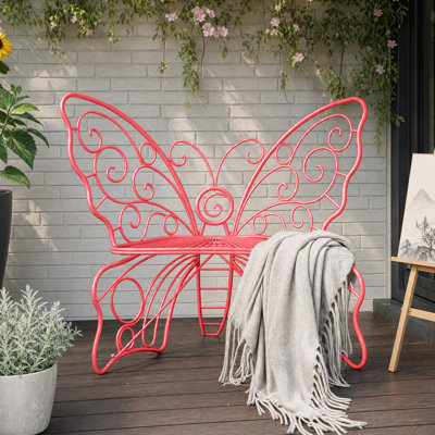 Banc de jardin en métal 49 pouces Butterfly, causeuse d'extérieur en métal pour patio ou jardin, rose