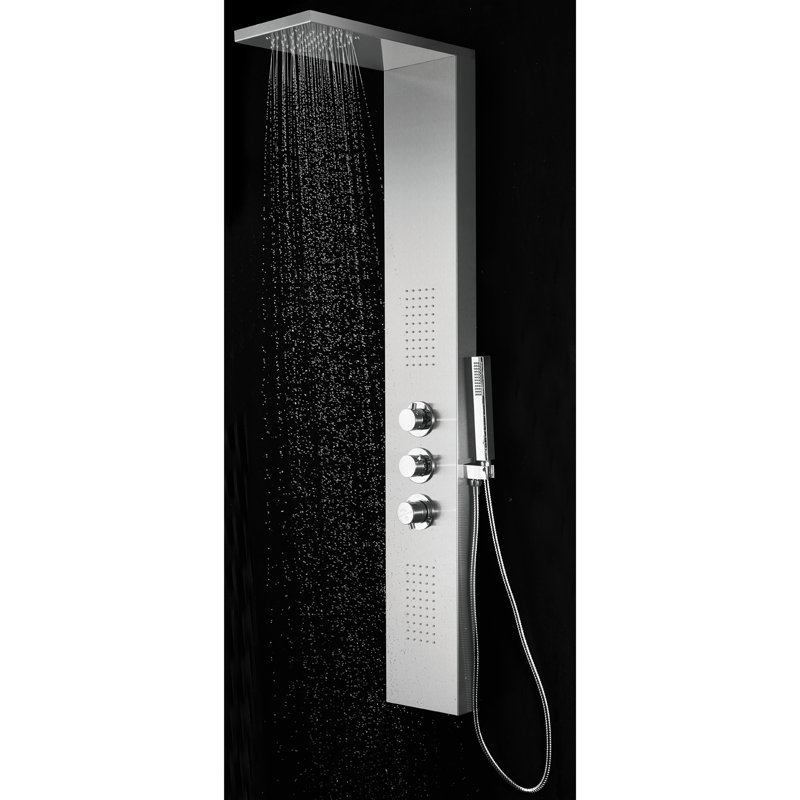 56'' Brushed Stainless Steel Shower Panel with Rainfall Showerhead