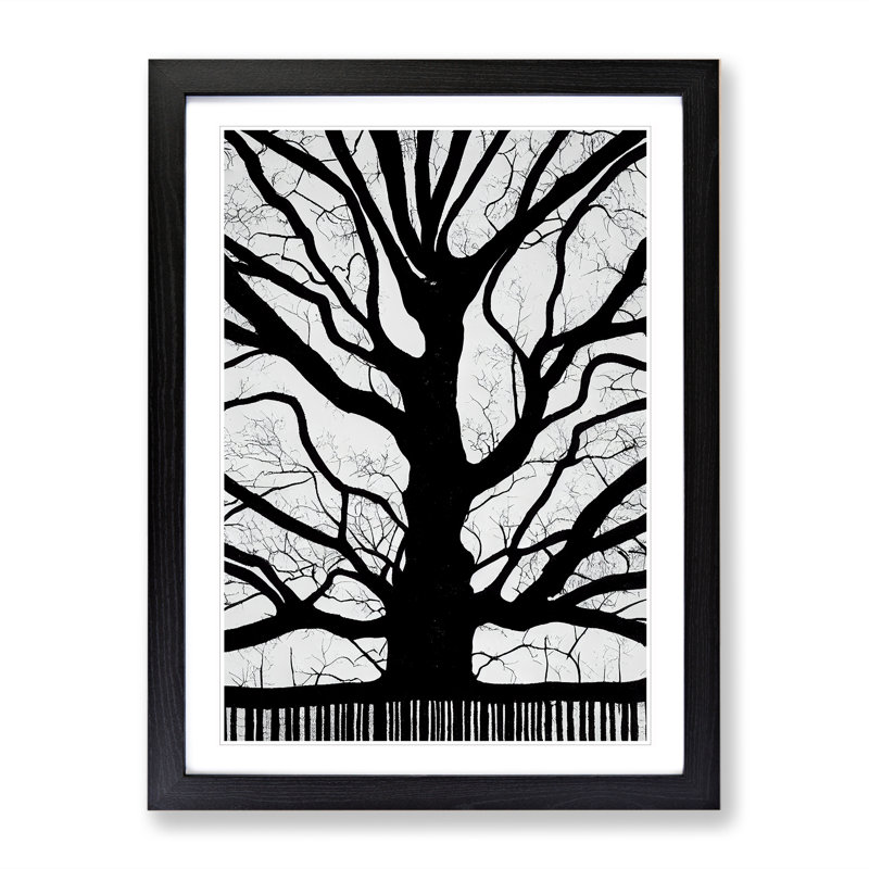 Silhouette Of A Tree No.5 - Wall Art, Black Framed, 66cm H x 48cm W, White