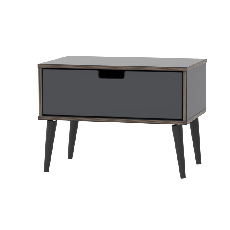 Fully Assembled Fairbury 1 Drawer Bedside Table, Black/Graphite
