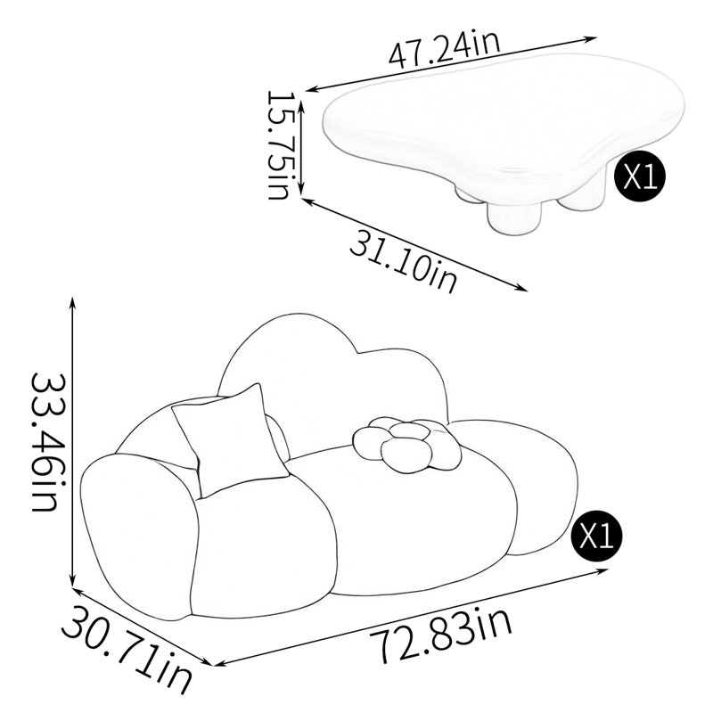 Creative cloud-shaped sofa tea table combination