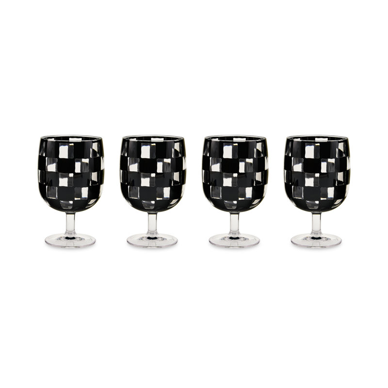 Blue Check Acrylic Water Goblets, Black/Clear