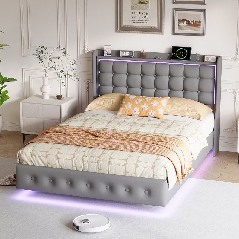 Upholstered Bed, European Double (140 x 200 cm), Grey