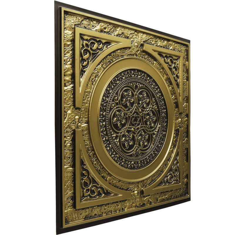 Steampunk Drop-In Or Glue-Up PVC Ceiling Tile, Antique Brass, 24" L x 24" W