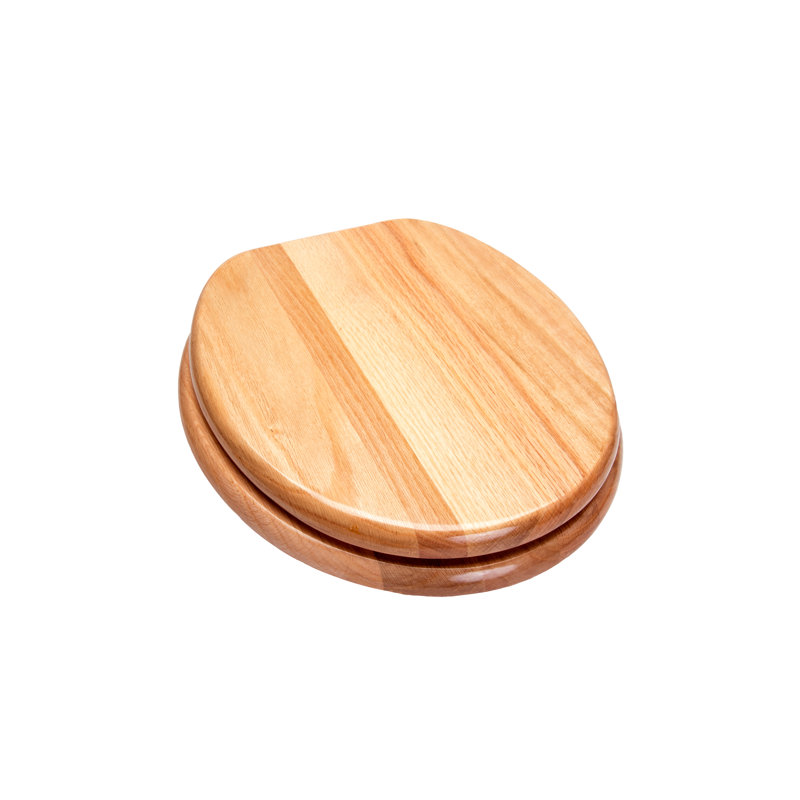 Round Toilet Seat and Lid, Natural Red Oak, Polished Brass