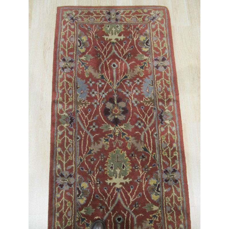 Hand Tufted Wool Floral Area Rug in Pink, 2'6 x 10'