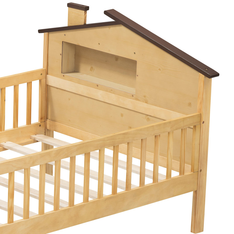 Lit plateforme simple avec tête de lit style maison, rangement à DEL et encastré - chambre à coucher rustique silencieuse, tête de lit et splendeur de bois