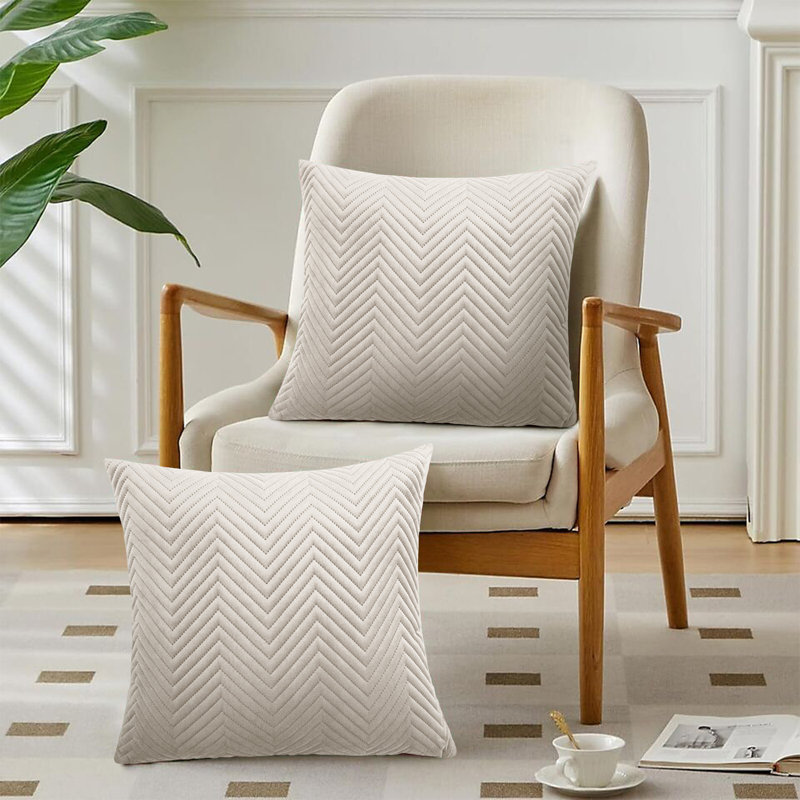 Embossed Velvet Cushion Cover (Pack of 2), Beige