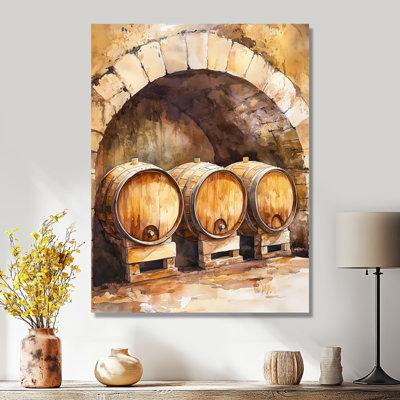 Brown Barrels in the Old Wine Cellar - Bar Metal Wall Art Print, Wine Metal Print