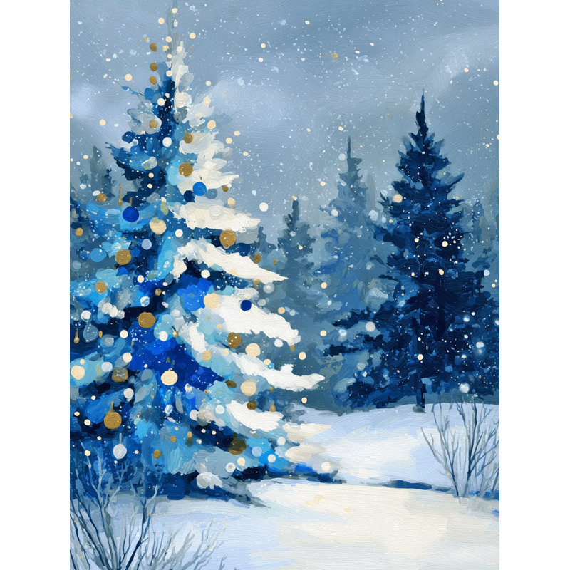 «Blue and Gold Winter Tree», art mural sur toile tendue, H 16 po x l 12 po