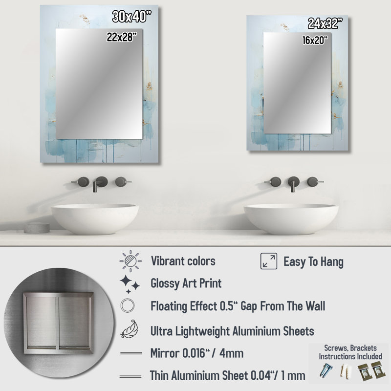 Bleu minimaliste salle de bain - miroir de toilette unique, 32 po x 24 po