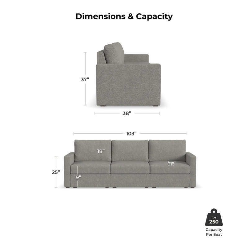 Upholstered " Polyester Blend Sofa, 37" H x 103" W x 38" D, Dark Gray