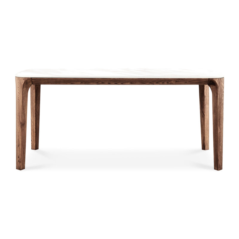 Table de salle à manger rectangulaire moderne de 5,9 pi avec plateau en céramique et structure en bois de frêne massif teint noyer, givré, hygiénique, imperméable, léger et résistant à la chaleur