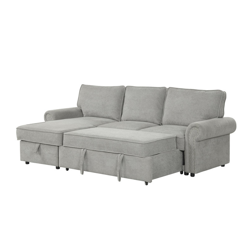 Canapé-lit modulaire convertible de 95 po avec méridienne U_STYLE, Tissu - gris, Orienté à gauche (vu de face)