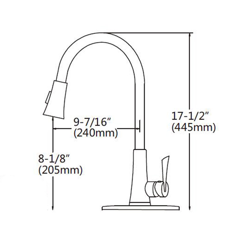 Robinet de cuisine à poignée simple avec bec pivotant et tête de pulvérisation à deux fonctions pull out