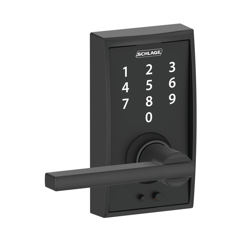 Schlage Touch Keyless Touchscreen Lever with Century Trim and Latitude Lever, Matte Black