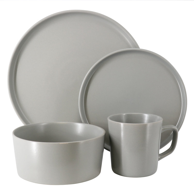 Ebern Designs Luxmatte 16 Piece Dinnerware Set, Light Gray
