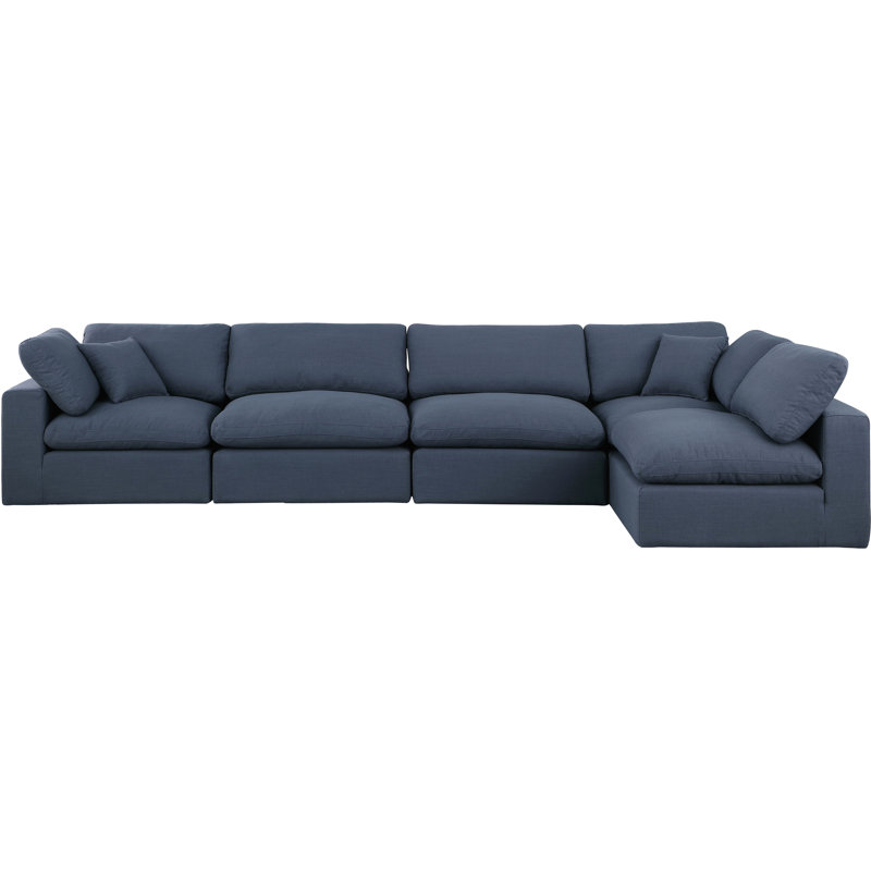 Ismelda Upholstered L-Shaped Sectional Reversible, Navy Linen Textured Fabric
