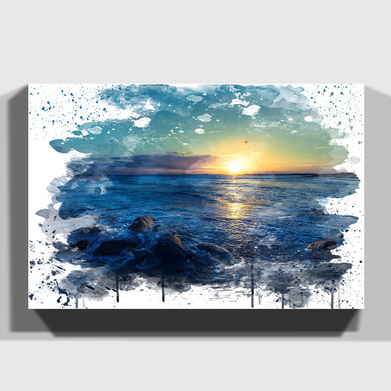 Beautiful Sunset Seascape - Wall Art, 70cm H x 100cm W, Wrapped Canvas