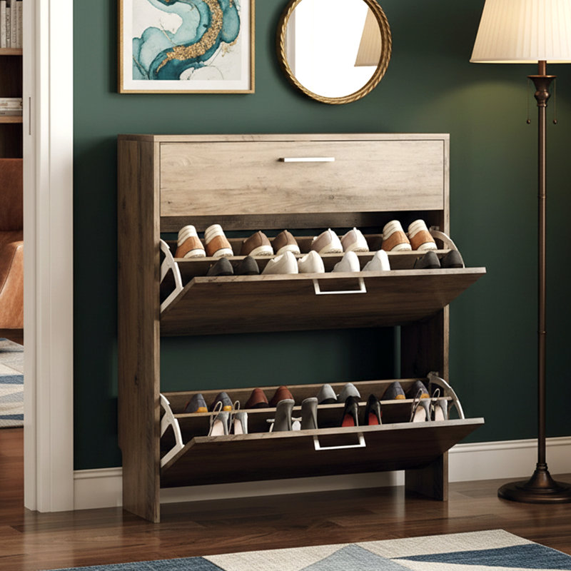 31" W 2-Flip Drawer 1-Drawer Shoe Cabinet, Washed Gray