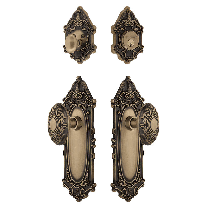 Nostalgic Warehouse Victorian Entry Set with Victorian Knob, Antique Brass, 2.75