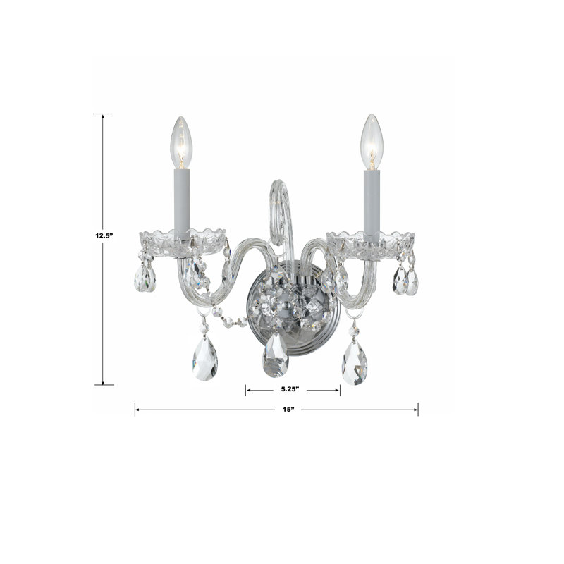 Wehr 2-Light Candle Wall Light, Chrome, Majestic Wood Polished
