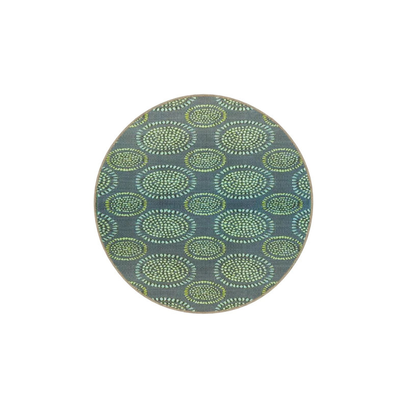 Modern Green Circle Floral Patterned Woven Washable Rug, Rectangle 2'4" x 4'