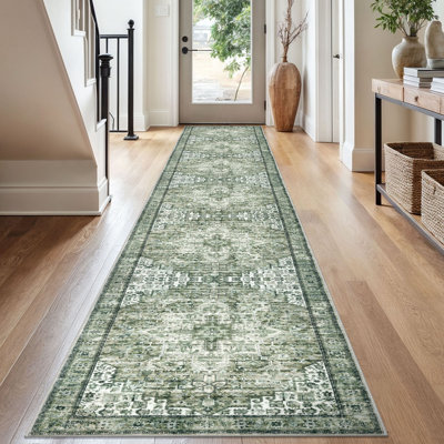 Washable Oriental  Area Rugs Non slip Green Rugs