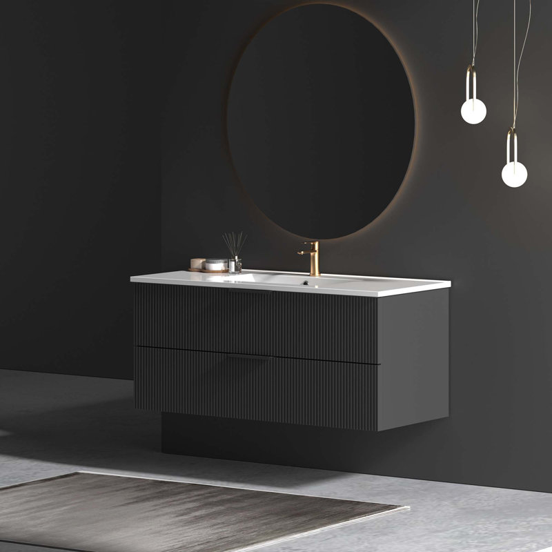 Meuble-lavabo avec lavabo en céramique Modern, Noir mat, 48"