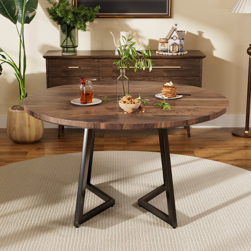 Table de salle à manger de 47,2 pouces pour 4 à 6 personnes, de style campagnard avec plateau rétro et pieds courbés, table de cuisine avec cadre en métal, pour la salle à manger et les repas de famille