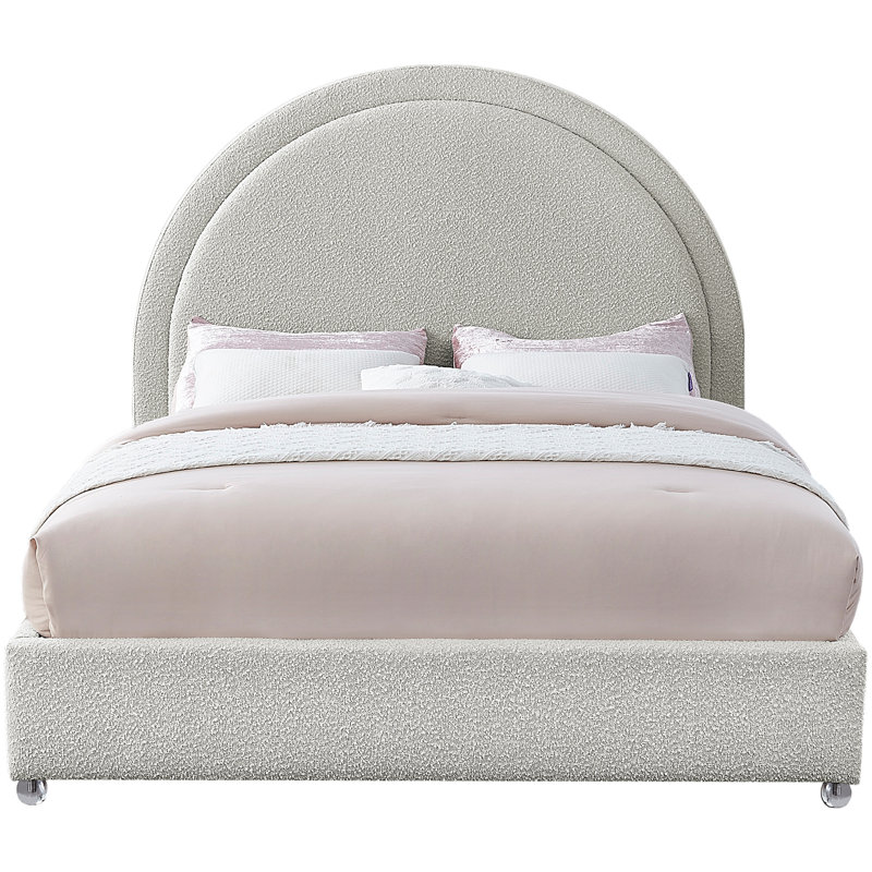 Milo Upholstered Boucle Platform Bed, Queen, Cream Boucle Fabric