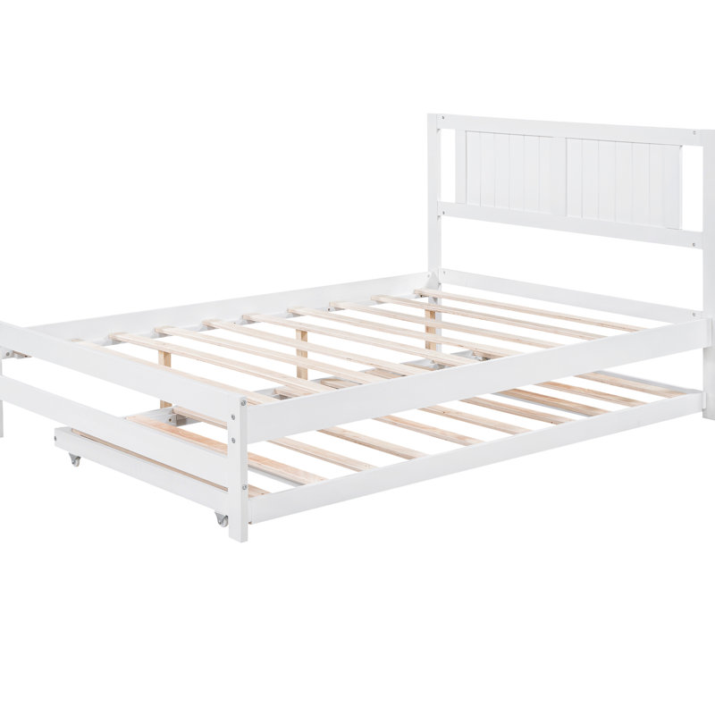 Lit plateforme ajustable de taille double gigogne en blanc - Fabriqué en bois de pin robuste et combiné pour une utilisation durable