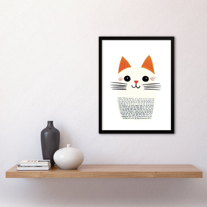 Simple Cute Cat Portrait Pencil Colours Kids Bedroom - Single Picture Frame Print